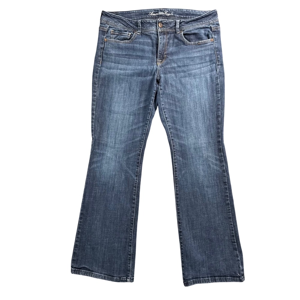 American Eagle Original Boot Jeans Women 14 Dark Wash Stretch Bootcut Y2K